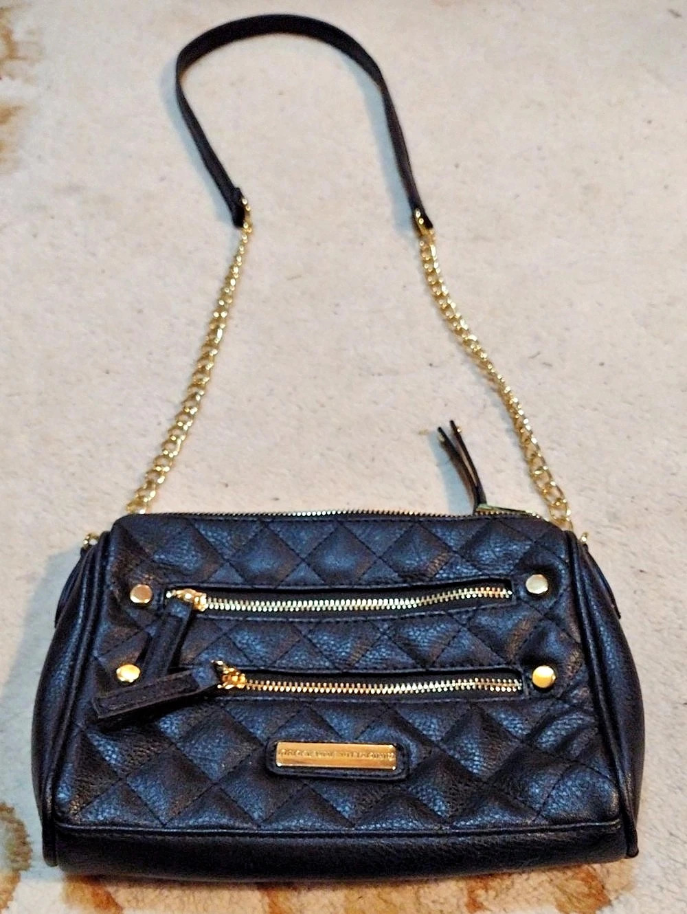 Adrienne Vittadini Quilted Crossbody Bag in Black